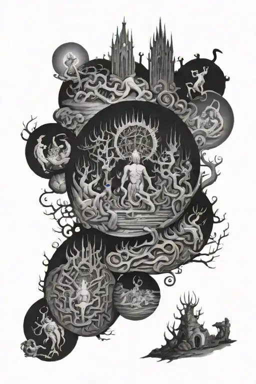 9 Circles of Hell (Dante's Inferno) with each stage depicting the different stages of hell.  tattoo design idea