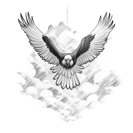An eagle soaring through the sky with its wings spread wide tattoo design idea