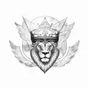 An eagle soaring through the sky with its wings spread wide and a lion under it with a crown on and a clock under  tattoo design idea