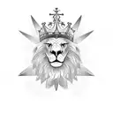 An eagle soaring through the sky with its wings spread wide and a lion under it with a crown on and a clock under  tattoo design idea