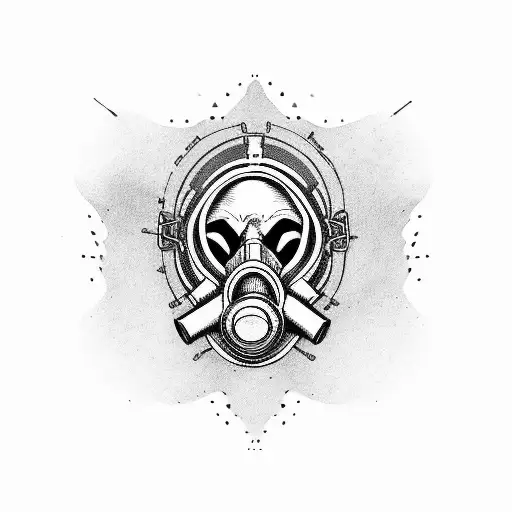 Skull weating gas mask tattoo design idea