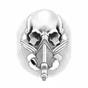 Skull weating gas mask tattoo design idea
