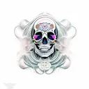 Face half skull tattoo design idea