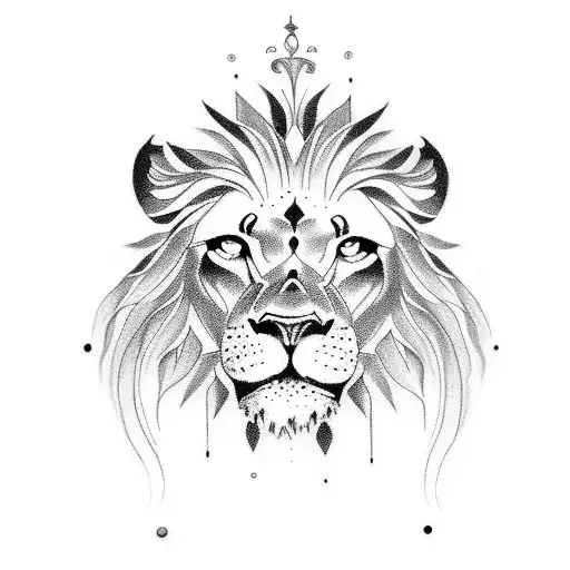 Create a dotwork tattoo featuring a majestic lion in a Greek mythology-inspired scene. tattoo design idea