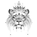 Create a dotwork tattoo featuring a majestic lion in a Greek mythology-inspired scene. tattoo design idea