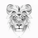 Create a dotwork tattoo featuring a majestic lion in a Greek mythology-inspired scene. tattoo design idea