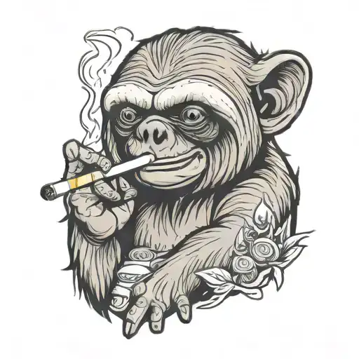 sloth from ice age smoking joint surrounded by smoke tattoo design idea