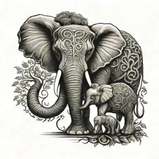Celtic elephant mother and child tree of life tattoo design idea