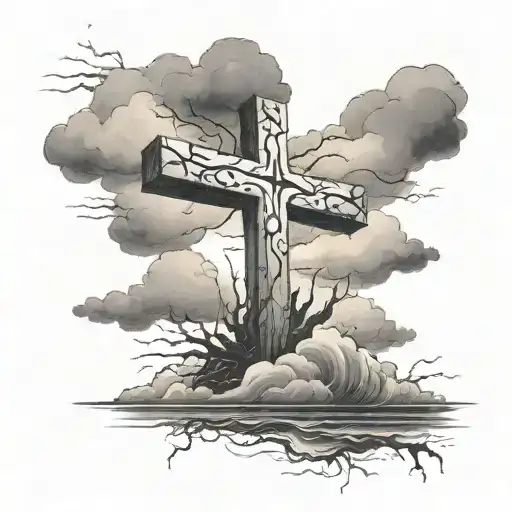  cross in storm clouds tattoo design idea