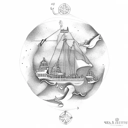 Nautical Map Of Mobile Alabama With Sea Monsters tattoo design idea