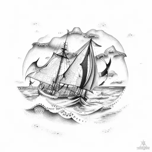 Nautical Map Of Mobile Bay with Sea Monster  tattoo design idea