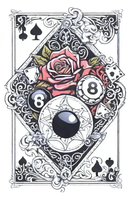 8-ball playing cards guns roses diamonds gangster robber sleeve tattoo design idea