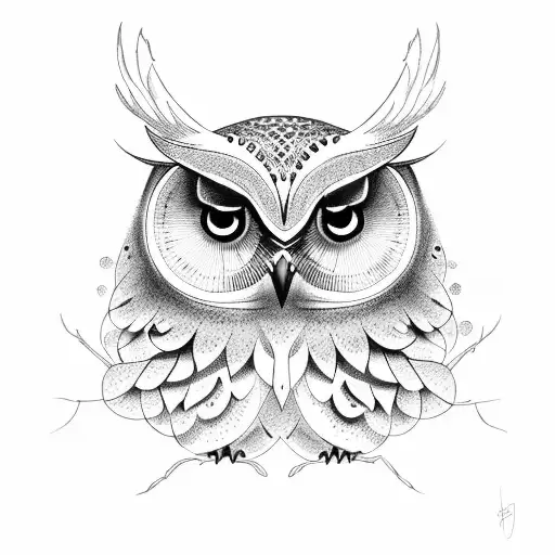 owl with olive branch tattoo design idea