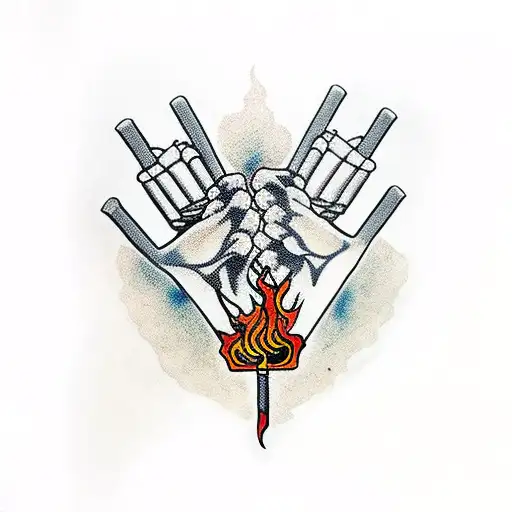skeleton hand holding burning cigarette tattoo design idea