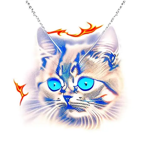Cat blue flames chains gothic tattoo design idea