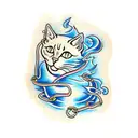 Cat blue flames chains tattoo design idea