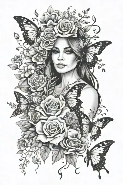 bouquet of flowers with babys breath, lillies, butterflies (mom and daughter, roses, bohemian jewelry, hanging necklaces tattoo design idea