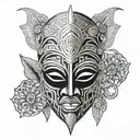 A modern interpretation of a Yoruba mask incorporating elements of Oya's symbolism tattoo design idea