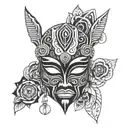 A modern interpretation of a Yoruba mask incorporating elements of Oya's symbolism tattoo design idea