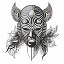A modern interpretation of a Yoruba mask incorporating elements of Oya's symbolism tattoo design idea
