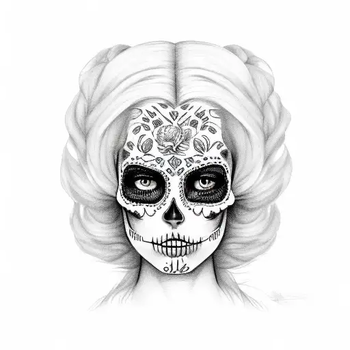 sugar skull half girl face tattoo design idea