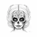 sugar skull half girl face tattoo design idea