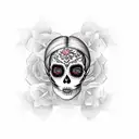 sugar skull half girl face tattoo design idea