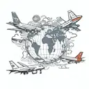 passport stamps from various major cities from around the world also incorporate a globe and a plane  tattoo design idea