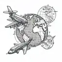passport stamps from various major cities from around the world also incorporate a globe and a plane  tattoo design idea
