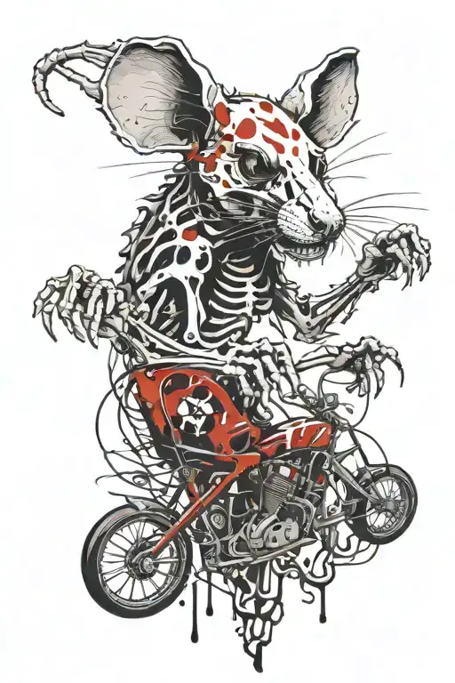 Rat skeleton with biohazard logo and text "ratbikes rule" tattoo design idea