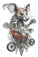 Rat skeleton with biohazard logo and text "ratbikes rule" tattoo design idea