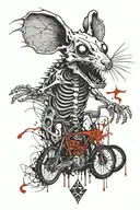 Rat skeleton with biohazard logo and text "ratbikes rule" tattoo design idea