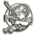 baby angel holding rifle leaning her head tattoo design idea