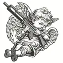 baby angel holding rifle leaning her head tattoo design idea
