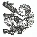 baby angel holding rifle leaning her head tattoo design idea