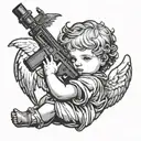 baby angel holding rifle leaning her head tattoo design idea
