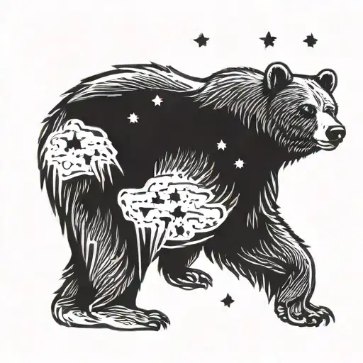 grizzly bear looking into night sky with stars shining tattoo design idea
