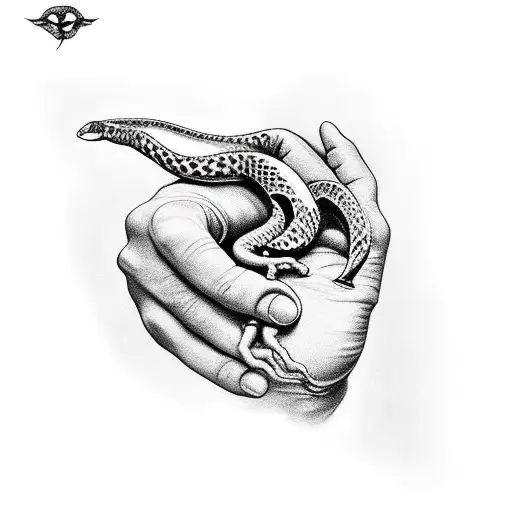 The creation of Adam with a snake wrapped in his hands tattoo design idea
