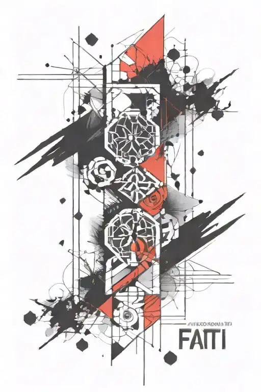 This forearm tattoo combines geometric minimalism with the concept of amor fati. It features a central geometric symbol  tattoo design idea