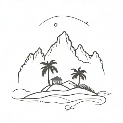 cadlao island mountain with palm tree tattoo design idea