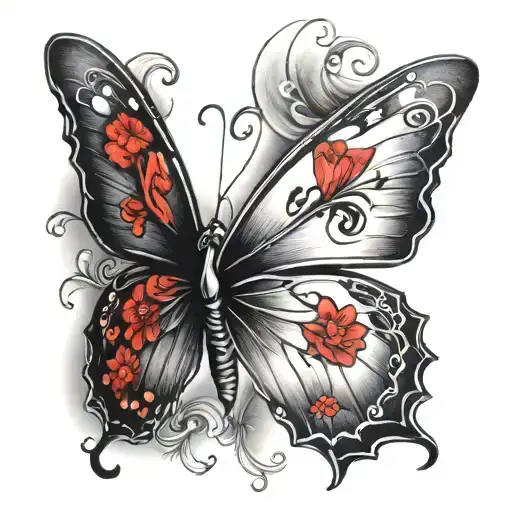 red butterfly , aaliyah name in chineese text tattoo design idea