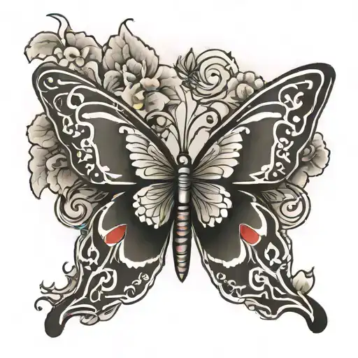 red butterfly , aaliyah name in chineese text tattoo design idea