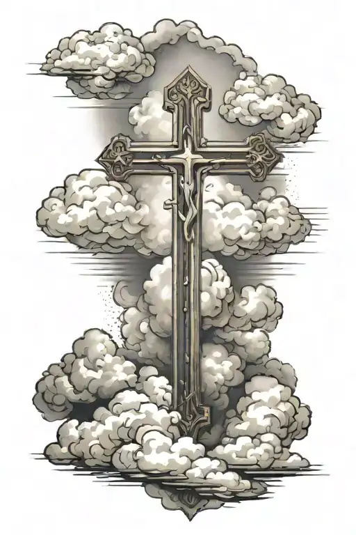 Christian Cross with clouds tattoo design idea