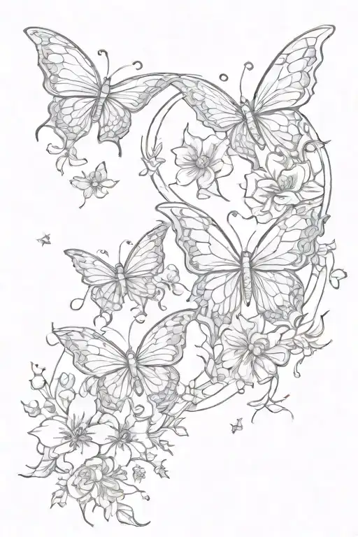 floral butterflies moon mini dragons flying tattoo design idea