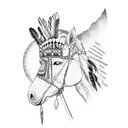 A Native American Indian riding a horse against a backdrop of a setting sun tattoo design idea