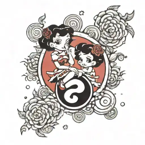 Betty Boop and ying Yang tattoo design idea