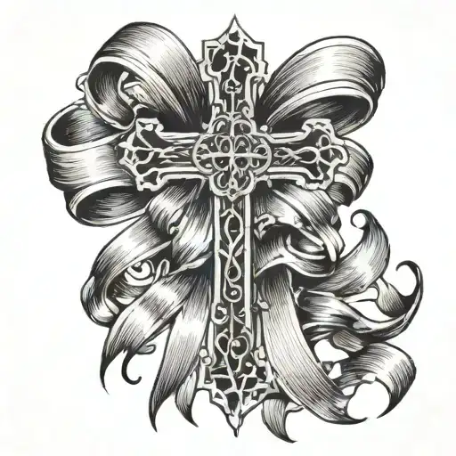 cross with ribbon wrapped tattoo design idea