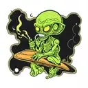 alien smoking a joint spaceship landing tattoo design idea