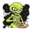 alien smoking a joint spaceship landing tattoo design idea