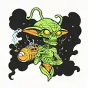 alien smoking a joint spaceship landing tattoo design idea